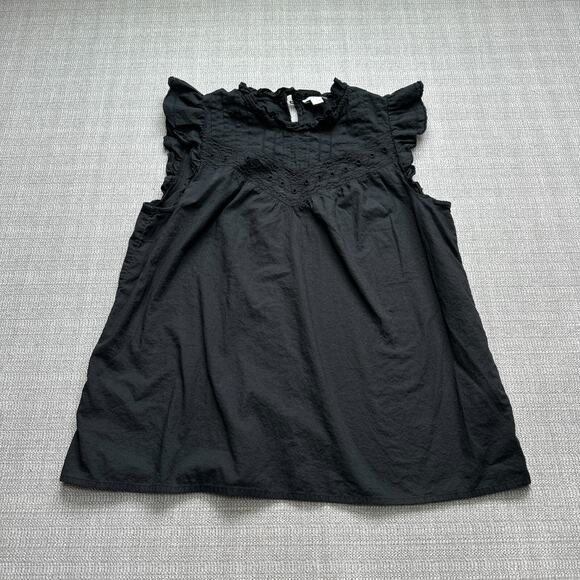 J Crew‎ Shirt Womens Small Black Sleeveless Fairy Grunge Eyelet Whimsigoth - Picture 1 of 9